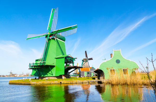 Windmill in Zaanse Schans, traditional village, Netherlands, North Holland